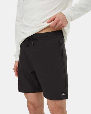 Black-Mid-Rise-Pull-On-Zip-Pocket-Shorts