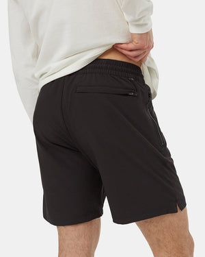 Black-Mid-Rise-Pull-On-Zip-Pocket-Shorts