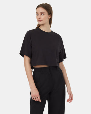 Black-Organic-Cotton-Crew-Neck-Cropped-Shortsleeve-T-Shirt