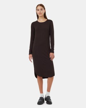 Black-Shirttail-Hem-Knee-Length-Long-Sleeve-Dress