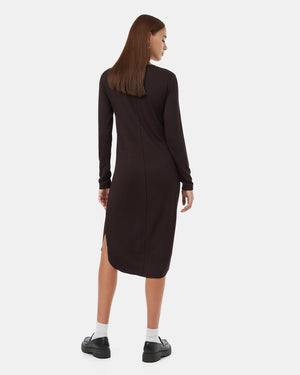 Black-Shirttail-Hem-Knee-Length-Long-Sleeve-Dress