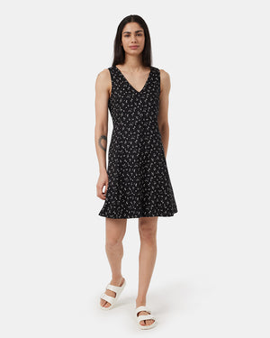 Black-V-Neck-Buttoned-Knee-Length-Tank-Dress