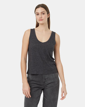 Black-Womens-Hemp-V-Neck-Tank-Top