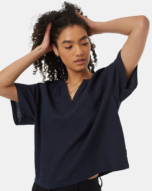 Blue-V-Neck-Oversized-Raglan-Sleeve-Shirt