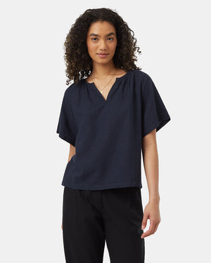 Blue-V-Neck-Oversized-Raglan-Sleeve-Shirt