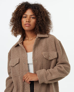 Brown-Boucle-Oversized-Fit-Fleece-Jacket