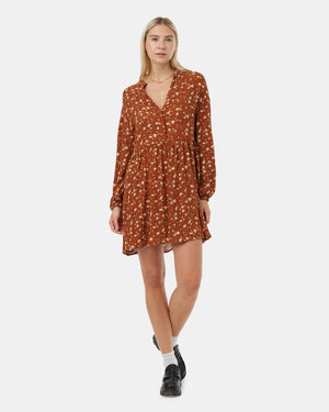 Brown-Crepe-Blouson-Knee-Length-Long-Sleeve-Dress