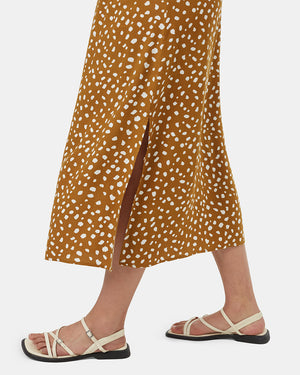 Brown-High-Rise-Midi-Length-Crepe-Slitted-Skirt