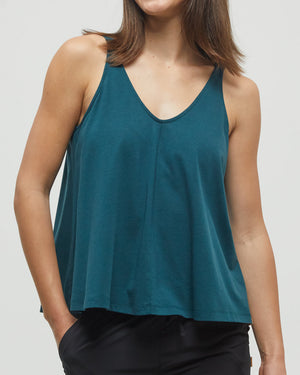 Green-Double-V-Neck-Relaxed-Fit-Tank-Top