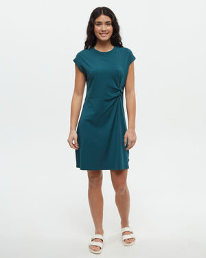 Green-Knee-Length-Crew-Neck-Dress