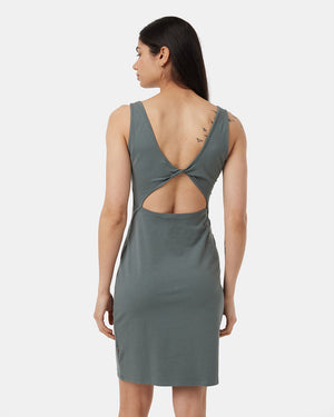 Green-Knee-Length-Slim-Twist-Back-Tank-Dress