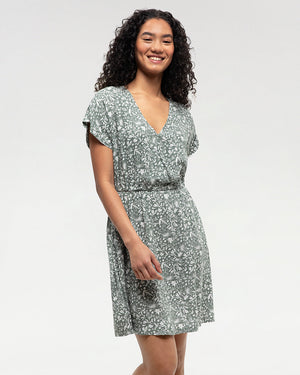 Green-Knee-Length-V-Neck-Patterned-Wrap-Dress