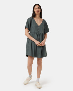 Green-V-Neck-Relaxed-Fit-Buttoned-Dress