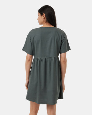 Green-V-Neck-Relaxed-Fit-Buttoned-Dress