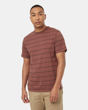 Red-Crew-Neck-Shortsleeve-Striped-T-Shirt