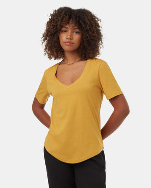 Yellow-V-Neck-Short-Sleeve-T-Shirt