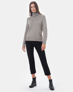 Beige Women's Ribbed Wool Turtleneck