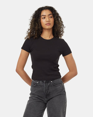 Black-Womens-Eco-Friendly-Fitted-Rib-T-Shirt