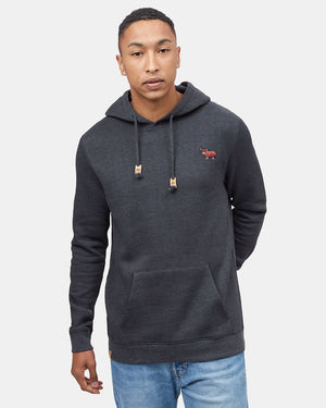 Black Embroidered Graphic Hooded Pullover