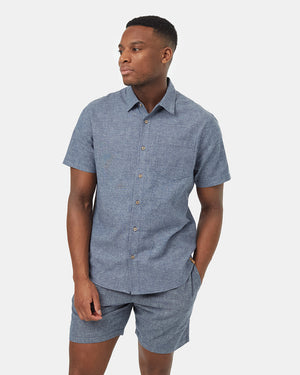 Blue-Mens-Hemp-Button-Up-Short-Sleeve-Shirt