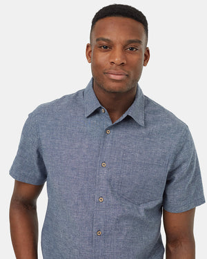 Blue-Mens-Hemp-Button-Up-Short-Sleeve-Shirt