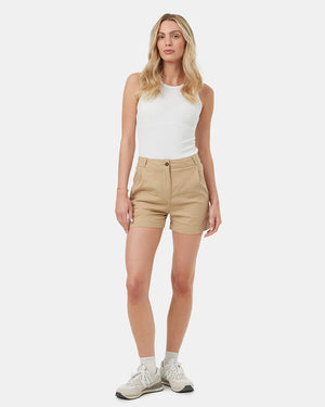 Brown-Womens-Hemp-Pleated-High-Waisted-Shorts