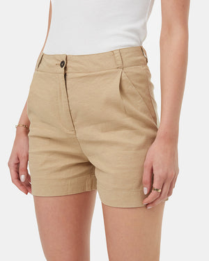 Brown-Womens-Hemp-Pleated-High-Waisted-Shorts