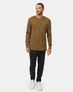 Green Men's Button Waffle Knit Sweatshirt