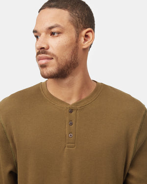 Green Men's Button Waffle Knit Sweatshirt