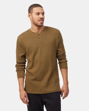 Green Men's Button Waffle Knit Sweatshirt