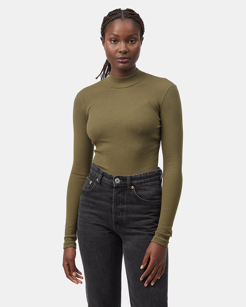 Jarbo Olive Green Mock Neck Half online Sleeve Prima Cotton Top Women’s Size 36