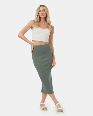 Green-Womens-High-Rise-Midi-Skirt