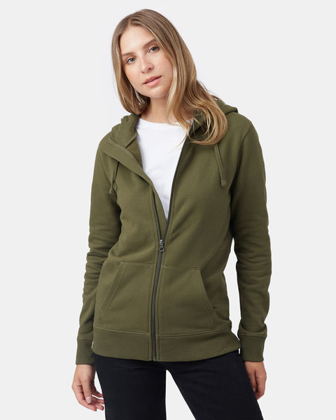 Olive green zip store up hoodie womens