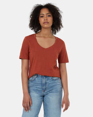 Orange-V-Neck-Short-Sleeve-T-Shirt