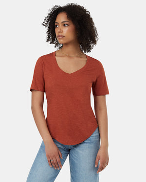 Orange-V-Neck-Short-Sleeve-T-Shirt