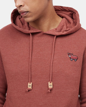 Red Embroidered Graphic Hooded Pullover