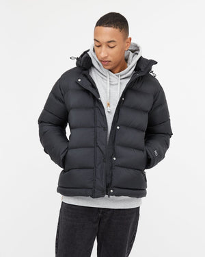 Black Water-Resistant Mid-Length Puffer Jacket