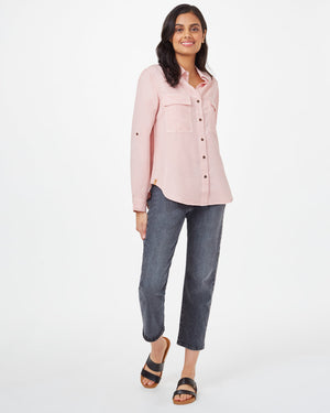 Pink Women's Tencel Long Sleeve Button Up