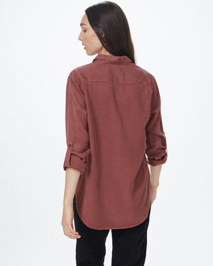 Red Women's Tencel Long Sleeve Button Up