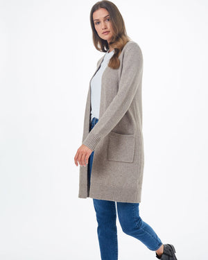 Beige Women's Wool Mid Length Cardigan